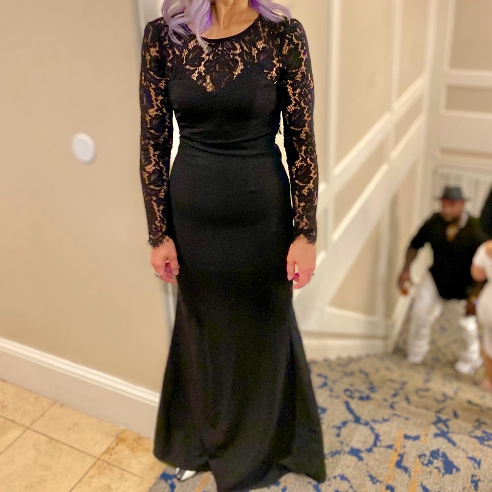 Lulus Whenever You Call Formal Black Backless Lace Long Sleeve Maxi Dress XS - Picture 6 of 9